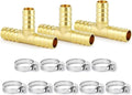 ChillWaves Brass Hose Barb Fittings, Tee 3 way Union Intersection/Splitter Fitting 3/8" Barb x 3/8" Barb x 3/8" Barb with Hose Clamp For Water/Fuel/Air(3-PACK)