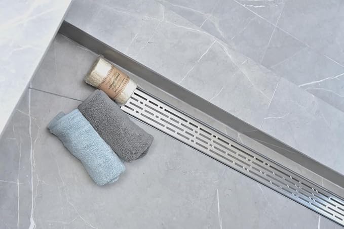 SereneDrains 304 Stainless Steel 36 Inch Brushed Nickel Linear Shower Drain Kit Broken Lane Linear Shower Drains for Tile Floor Long Hair Catcher Strainer Cover Bathroom (Brushed Nickel, 35 Inch)