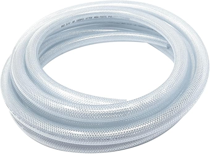 Gloxco Clear Braided PVC Tubing, Food Grade, Heavy Duty Reinforced Hose, 3/4" ID, 25 Ft Length