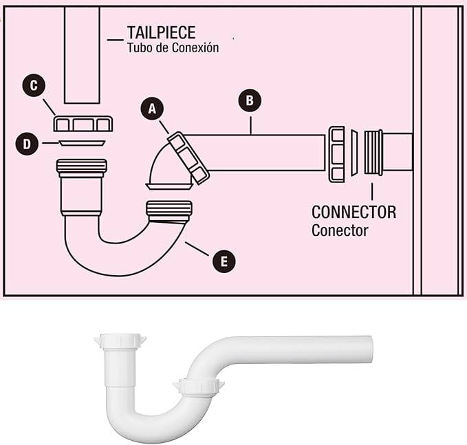 (1 Pack) Yariwiz White 1 1/4 Inch Basin Sink Drain Pipe Tubular Kit, Not Used for Kitchen Sink KSD-003W