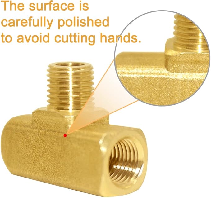 Joywayus Brass Pipe Fitting Barstock Street Tee T 3 way NPT 1/4" Female × 1/4" Male × 1/4" Female Adapter (Pack of 2)