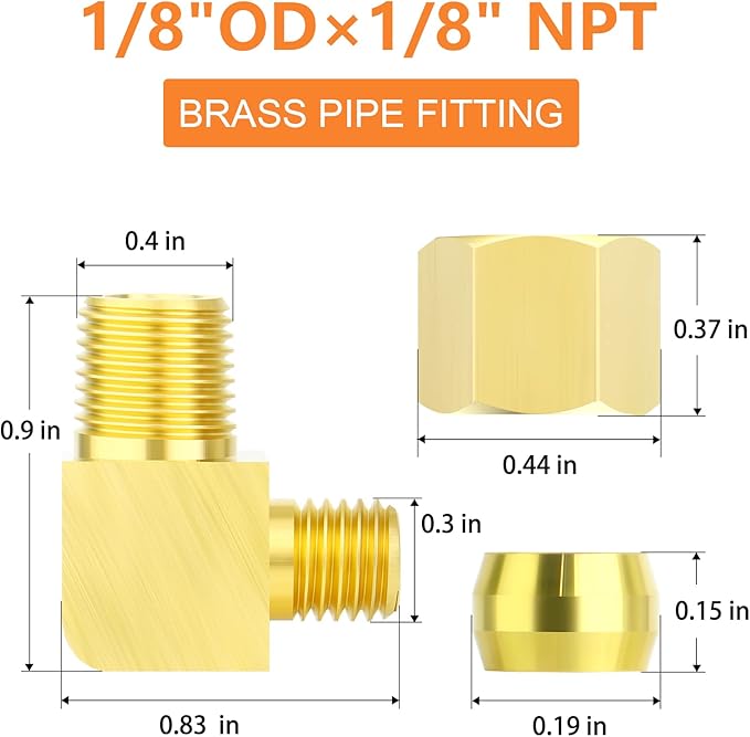 GASHER 10PCS Brass 90 Degree Elbow Compression Tube Pipe Fitting Connector, 1/8" Tube OD x 1/8" NPT Male Connector