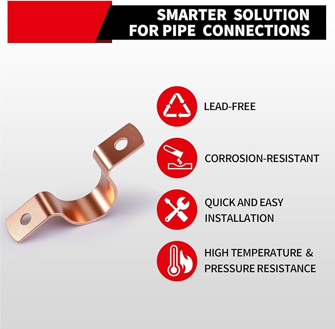 Plumbing Copper Pipe Straps, 50-Pcs 1/2 inch 2-Hole Pipe Clamp Mount Support