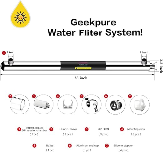 Geekpure 3 Stage Whole House Water Filter System with 20-Inch Clear Housing 4.5" x 20" 5 Micron 1 Inch NPT Brass Port-Pack of 2