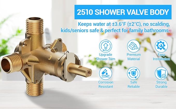 Enhanced 2510-WL Male Thread Compatible with Moen Posi temp Rough-In Mixing Valve with 1222 Pressure Balancing Cartridge,4-Port for Tub Shower Kit Plumbing,1/2 Inch IPS Connection,Heavy Duty Brass