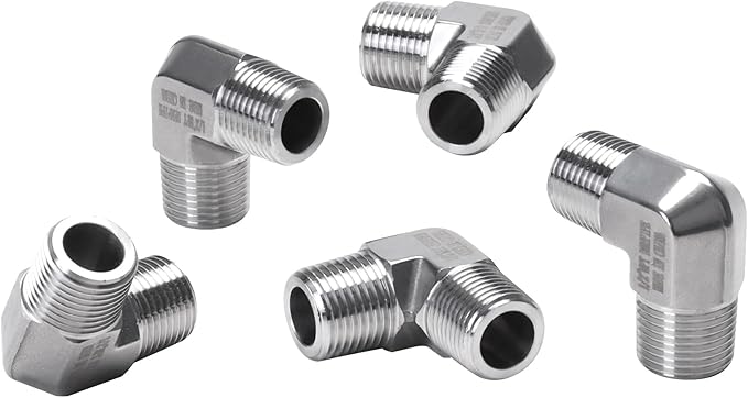 90 Degree Street Elbow - 1/2" NPT Male to 1/2" NPT Male Stainless Steel 304 Heavy Duty Forged Barstock Street Elbow Adapter Pipe Fitting (pack of 5)