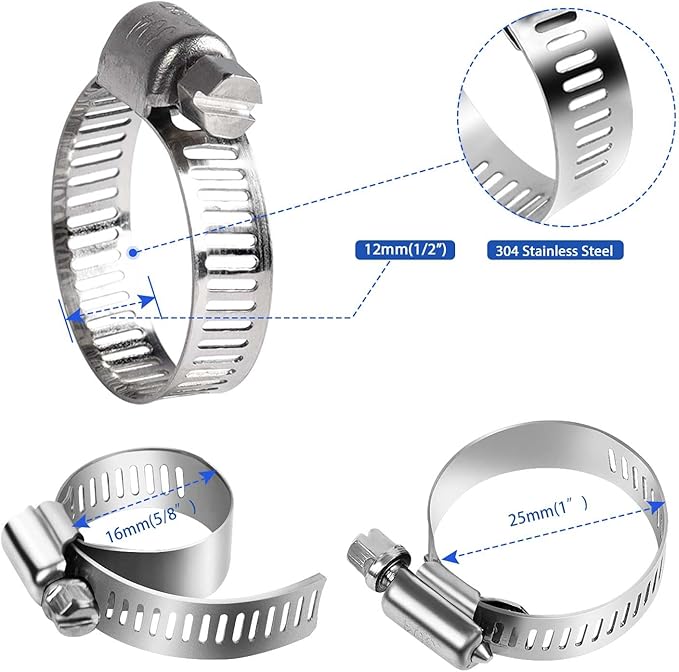 22 Pack Stainless Steel Hose Clamps - Adjustable 5/8" - 1" (16-25mm) Worm Gear Hose Clamps with 2pcs Socket Wrench for Plumbing,Automotive And Mechanical Application