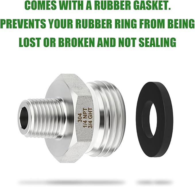 TAISHER 5PCS 304 Stainless Steel Garden Hose Adapter, 3/4" GHT Male x 1/4" NPT Male Garden Hose Connector with Washers