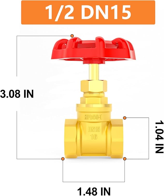 GASHER 2PCS Brass industrial Globe Valve, 1/2" NPT DN15 Female with Wheel Handle,Globe Valve Tool For Water, Oil, Gas