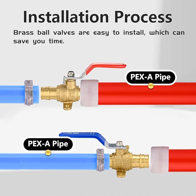 30-Pack Foskan Brass PEX-A Expansion Drop Ear Full Port Ball Valve, 1" Shut-off Valve for Hot and Cold Water Distribution(Blue and Red)