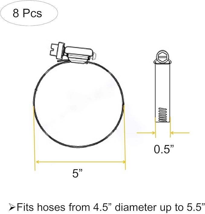 5" Adjustable 304 Stainless Steel Duct Clamps Hose Clamp Pipe Clamp Air Ducting Clamp worm drive hose clamps (8Pcs)