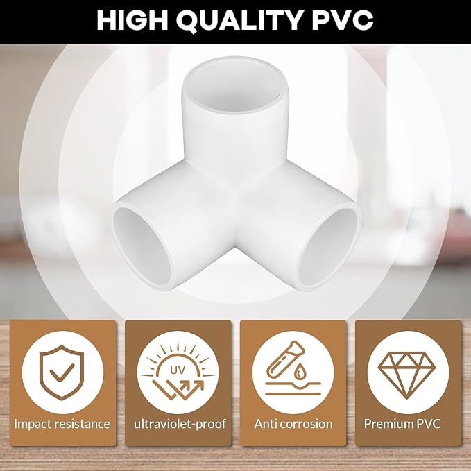 12-Pack 3 Way PVC Fittings 3/4 Inch, Furniture Grade PVC Pipe Connector Elbow for All DIY Structure and Frames, SCH40 Pipe Tee Corner Fitting