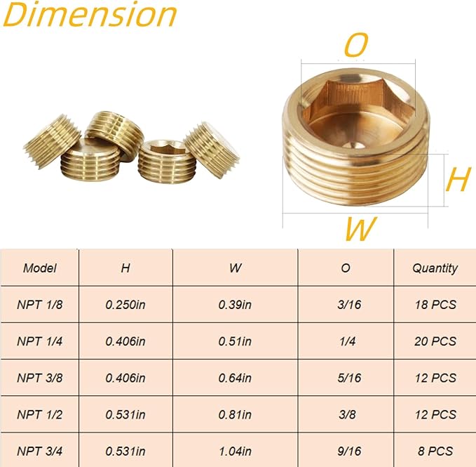 8PCS 3/4" NPT Brass Male Pipe Plug Fitting Hex Counter Sunk Pipe Plug (3/4" NPT)