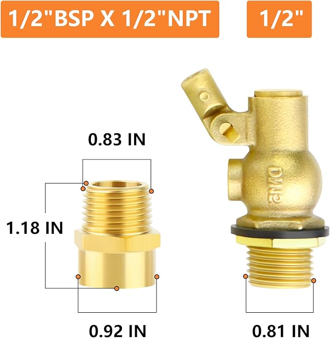GASHER 1PCS 1/2" 304 Stainless Steel Float Ball Valve with 1/2"G Female x 1/2"NPT Male Adapter, DN15 Adjustable Water Tank Float Ball Valve for Stock Tank Pool Water Level Control