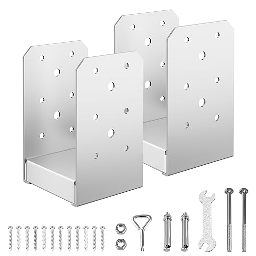 4"x 4" Post Base, 2Pcs Stainless Steel Adjustable Post Anchor Bracket (Internal 3.5 x 3.5), Adjustable Post Base for Pavilion Deck Porch Handrail Railing Support Decorative Anchor Plate