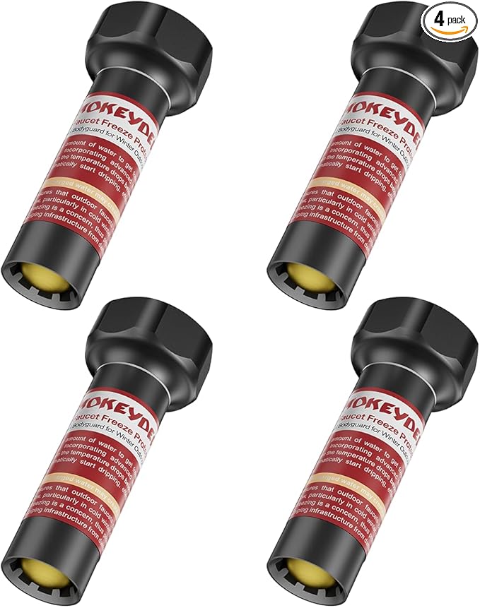 Outdoor Faucet Winter Freeze Protection Valve, Activates at Water Temperature Below 35.6°F/ 2°C, 3/4-Inch Thread Frost Proof Faucet Cover for for Garden, Lawn & Yard Spigot, Black, 4Pack