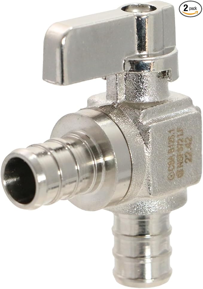XFITTING Barb Crimp 1/2 Inch Pex Mini Angle Ball Valve, Full Port, 1/4 Turn, Brass, 24-1-2=2X, 2 Pieces