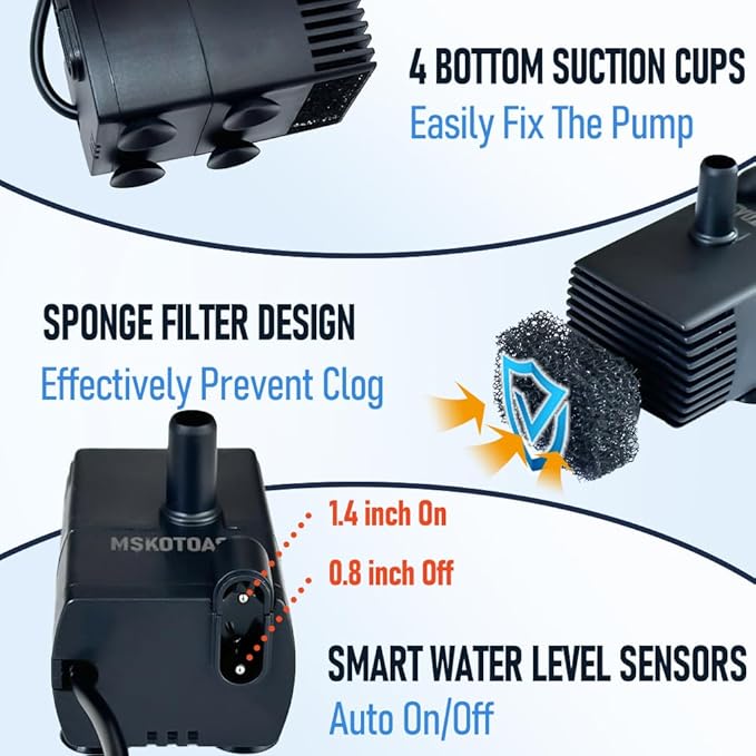 Automatic Small Sump Pump with Water Sensor, 8 FT Lift 74 GPH with 6 FT Tubing, 115/230V Mini HVAC Condensate Removal Pump with Float Switch for Dehumidifier, Air Conditioner, Hydroponic, Auto On Off