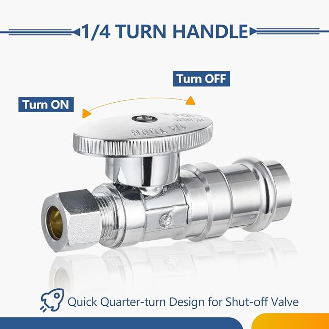 30-Pack GUOFIS Straight Stop Valve,1/2" Nominal Press Inlet x 3/8" OD Compression Outlet,1/4-Turn Shut-off Valve for Potable Water(Chrome Plated)(VALVE397-30Pack)