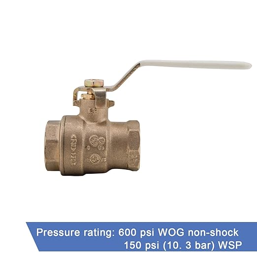 Watts LFFBV-3C-M1 Series 1" Lead-Free 2-Piece Full Port Chrome-Plated Brass Ball Valve with Female Threaded End Connections, Copper Silicon Alloy Body, O-Ring Seal, Steel Handle