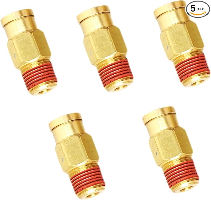 Push-to-Connect Pneumatic Fittings Set - 1/4" Tube OD x 1/8" NPT Male DOT Air Brake Line Fittings, 5pcs Brass Air Hose Quick Connect Fitting