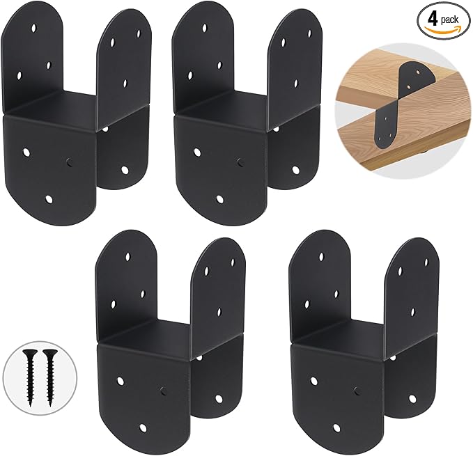 4 Pcs 4"x 4" Deck Post Caps Tie Brackets ,Ineer Size(3.6"x 3.6") 14 Gauge Post Base Steel Post Anchor Connector Support Fence Post Brackets for Posts to Wood