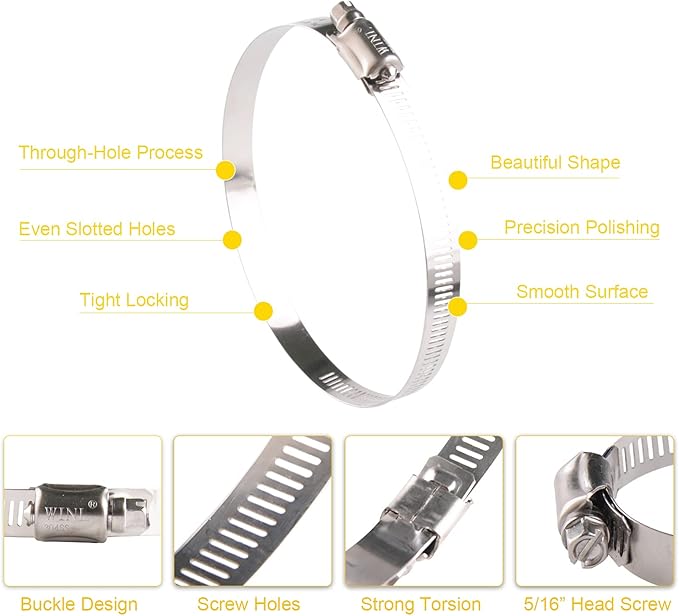 WINL 3.5'' Stainless Steel Hose Clamps- 8 Pack SAE 56 Worm Gear Drive Hose Clamps 3 Inch to 4 Inch (76mm-102mm) for Automotive Plumbing, 3 1/2'', 3 3/4’’, 3 1/4'' Clamps