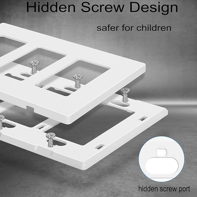 Screwless Decorator Wall Plates 3-Gang Switch Outlet Electrical Cover Plate Unbreakable Thermoplastic Faceplate for Decorative Receptacle Outlet Switch, White (4 Pack)