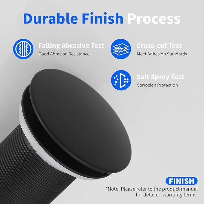 BWE Pop-Up Drain Assembly with Strainer for Bathroom Vessel Vanity Faucet Bathroom Vessel Sink Drain Stopper Without Overflow Sink One-Piece Matte Black