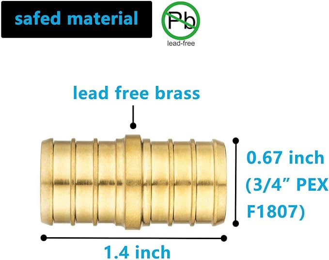 (20 Pack) Lidertik PEX Fittings 3/4 inch Straight Coupling Connector, 3/4" PEX F1807 to 3/4" PEX F1807 Crimp Pipe Fitting Brass