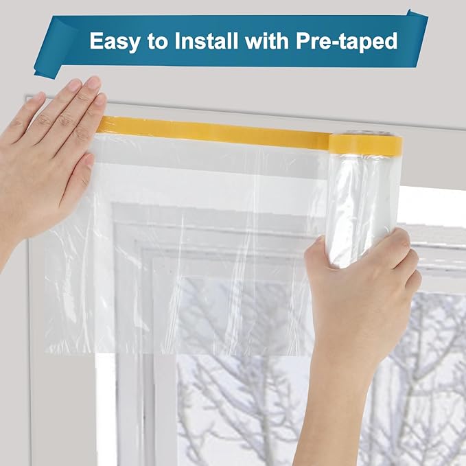 Window Insulation Kit for Winter, Plastic Window Covering 94 Inch Wide × 393 Inch Length with Double-Sided Tape, Insulates Patio Doors & Large Windows Winterizing, 1 Roll Clear
