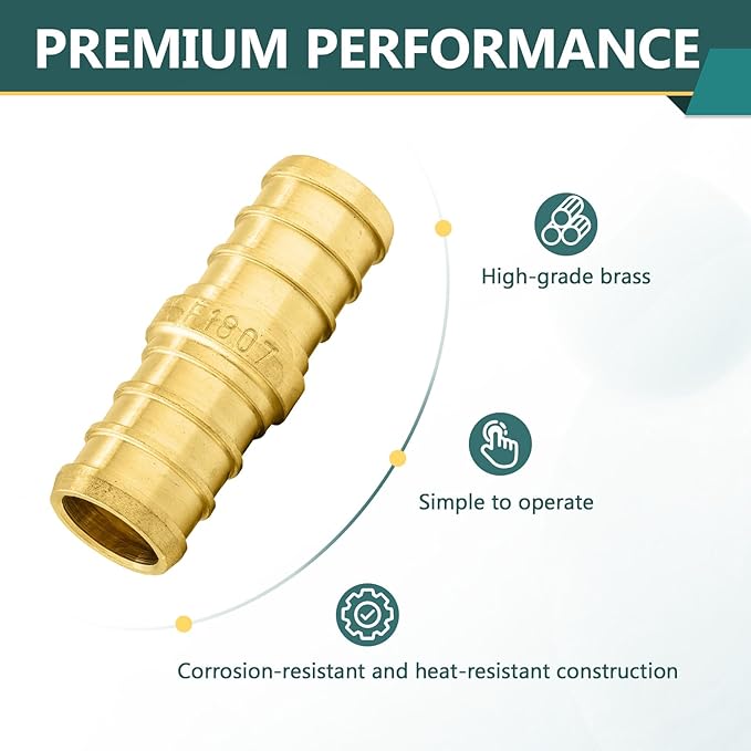 100-Pack PEX Fittings Niikappu 3/4"x3/4" Pex Straight Coupling, Brass Crimp Pipe Fittings for PEX Pipes, ASTM F1807