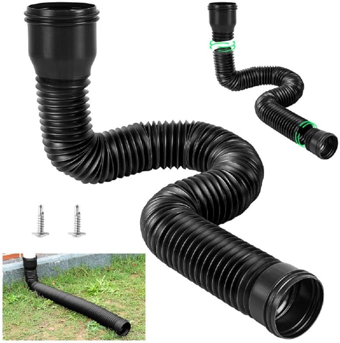 Tyenaza Rain Gutter Downspout Extension, Drainage Pipe, Flexible PE Extendable Drain Away Extender for Outdoor Villa Round (Black)