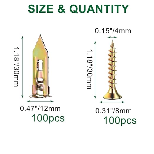 200Pcs Self Drilling Drywall Anchors with Screws Kit, 2025 Upgraded (0.47X1.18inch) Zinc Plated Steel Wall Anchors and Self Tapping Screws No Drill or Holes in Wall