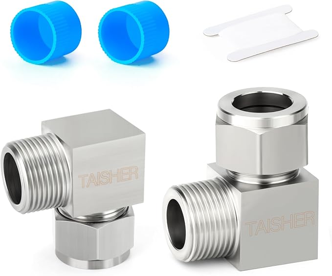 TAISHER 1PCS 304 Stainless Steel Square 90 Degree Compression Tube Pipe Fitting Connector, 3/4" Tube OD x 1/2" NPT Male Adapter