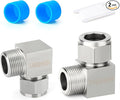 TAISHER 2PCS 304 Stainless Steel Square 90 Degree Compression Tube Pipe Fitting Connector, 3/8" Tube OD x 3/8" NPT Male Adapter