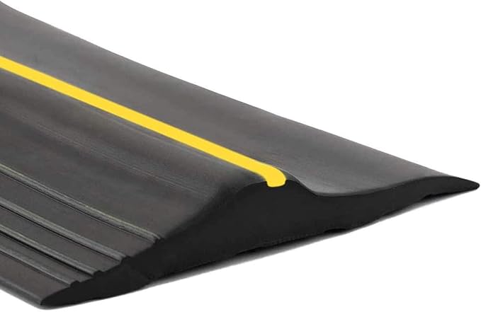 10Ft/3M Universal Garage Door Rubber Threshold Strip, Weatherproof Seal Strip DIY Weather Stripping Replacement, Not Include Adhesive/Sealant (Black-Yellow Line)