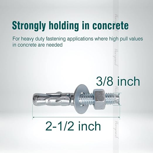 3/8 x 2-1/2 inch Carbon Steel Wedge Anchor kit for Concrete Cement Wall Floor Ground Deck Fence Base Bracket, Drill Stud Post Strong Screw Bolt Set.(30 pcs)