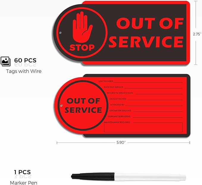 Out of Service Tags, 60 Pack Plastic Out of Service Tags with Wire for Maintenance Required, Red Equipment Repair Tags Waterproof, Equipment Maintenance Tag