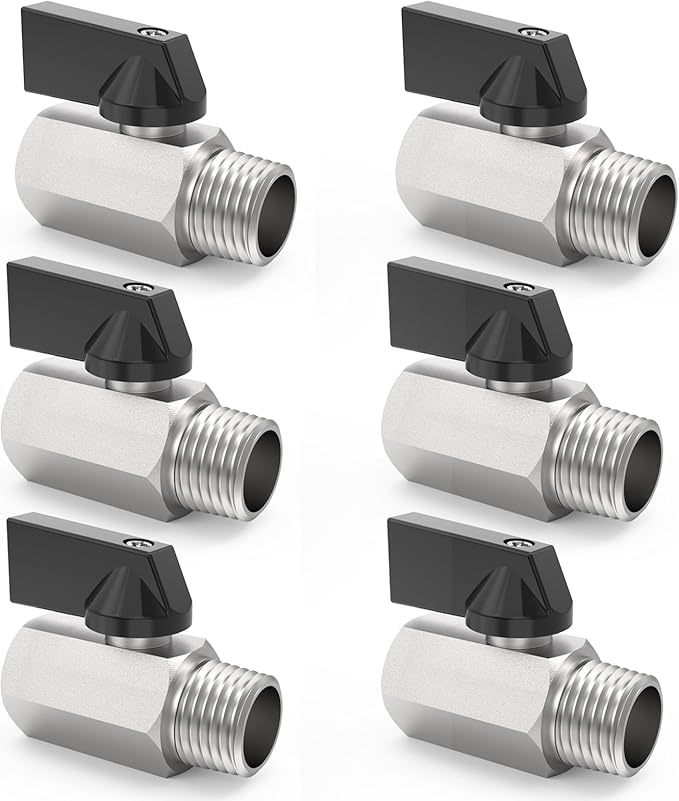 ChillWaves Brass Mini Ball Valve, Shut Off Switch Ball Valve 1/2" NPT Male x 1/2" NPT Female Thread Pipe Fitting(6-PACK)