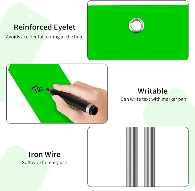 XUWAIDSGN 1000 Pieces 4 3/4" x 2 3/8" Green Plastic Shipping Tags, Waterproof, Writable, Reinforced Hole, Luggage Tags for Equipment, Car Parts