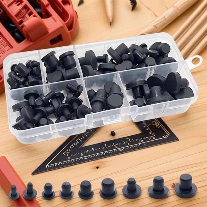 100 Pcs Silicone Rubber Hole Plugs Set - 9 Sizes T-Type Black Silicone Plugs Caps for Powder Coating, Waterproof Sealing, Pipe/Test Tube Caps - Heat Resistant, Durable, Multi-Purpose (Black)