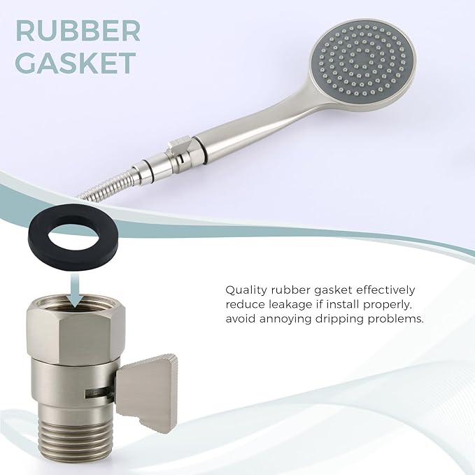 Shower Head Shut off Valve, Brass Water Flow Restrictor with Lever Handle, Brushed Nickel