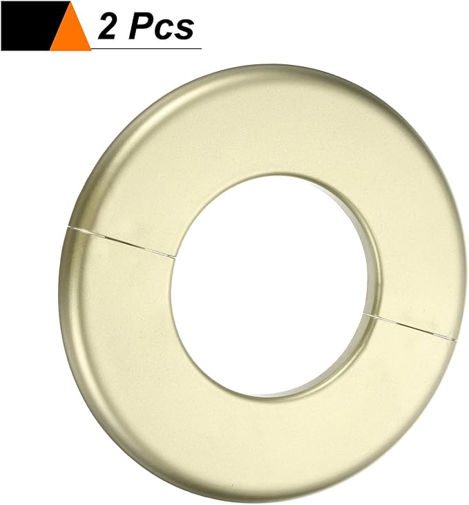 HARFINGTON 2pcs Wall Split Flange 64mm/2.5" Self-Adhesive Plumbing Cover Plates ABS Plastic Round Escutcheon Plate Buckle Design for Water Pipe Bathroom Kitchen Decoration, Gold Tone