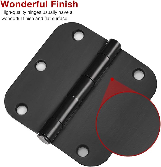 36 Pack Matte Black Door Hinges 3.5 x 3.5 Inch 5/8" Radius, Interior Heavy-Duty Rounded Hinge for Doors Standard Bedroom Office Door Hardware Removable Pin,RV,Garage,Storage Shed,Livestock Facilities