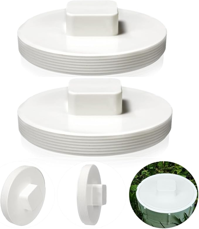 Frienda 2 Pcs 6 Inch NPT Male Threaded PVC Cleanout Plug PVC DWV Pipe Fitting Flush Sewer Cleanout Cap Cover Adapter for Plumbing Water Line Drainage Piping System