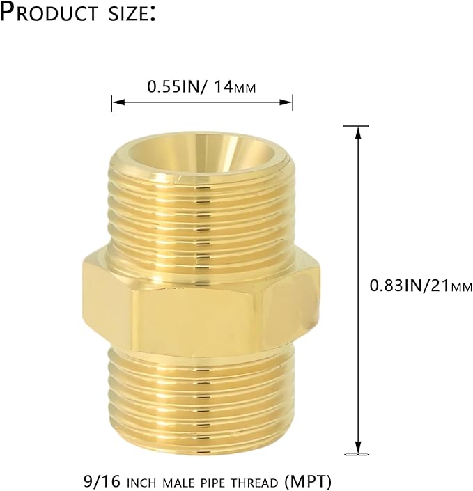 9/16" Male Thread to 9/16" Male Thread Brass Adapter, for RV, garden, kitchen & bathroom faucets, brass compression fitting, plumbing water supply part (2 packs)