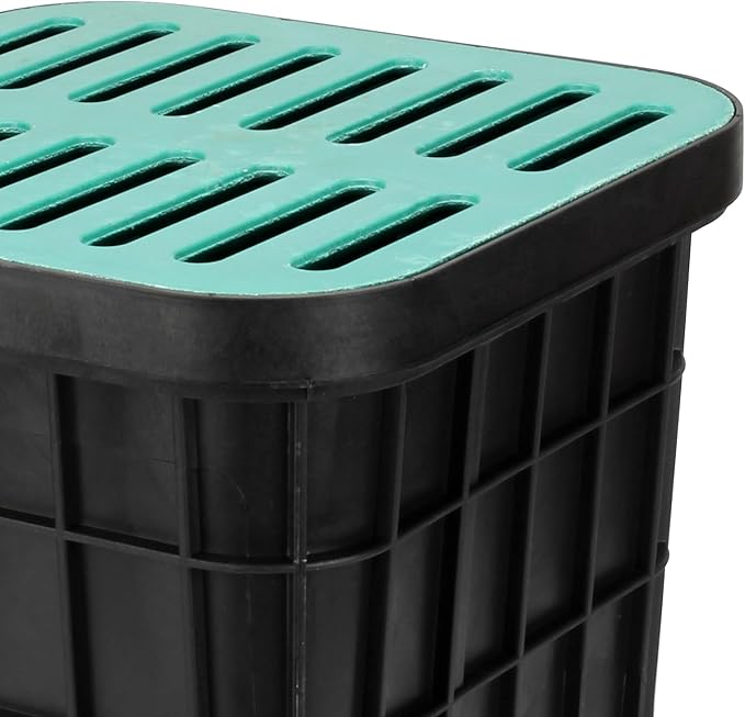 15x15x15 in Catch Basin with Fiber Glass Grate for Drainage, Large Drainage Basin with Debris Basket, French Drain Basin Strainers Without Reserved Hole for Yard, Downspout, Municipal Pipeline