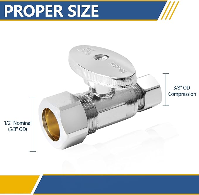 Straight Stop Valve,1/2" Nominal (5/8" OD) Compression x 3/8" OD Straight Shut-off Valve with 1/4 Turn on/off (Pack of 10)(VALVE122)