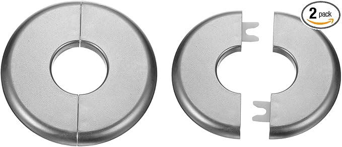 HARFINGTON 2pcs Wall Split Flange 26.5mm/1" Self-Adhesive Plumbing Cover Plates ABS Plastic Round Escutcheon Plate Buckle Design for Water Pipe Bathroom Kitchen Decoration, Gray